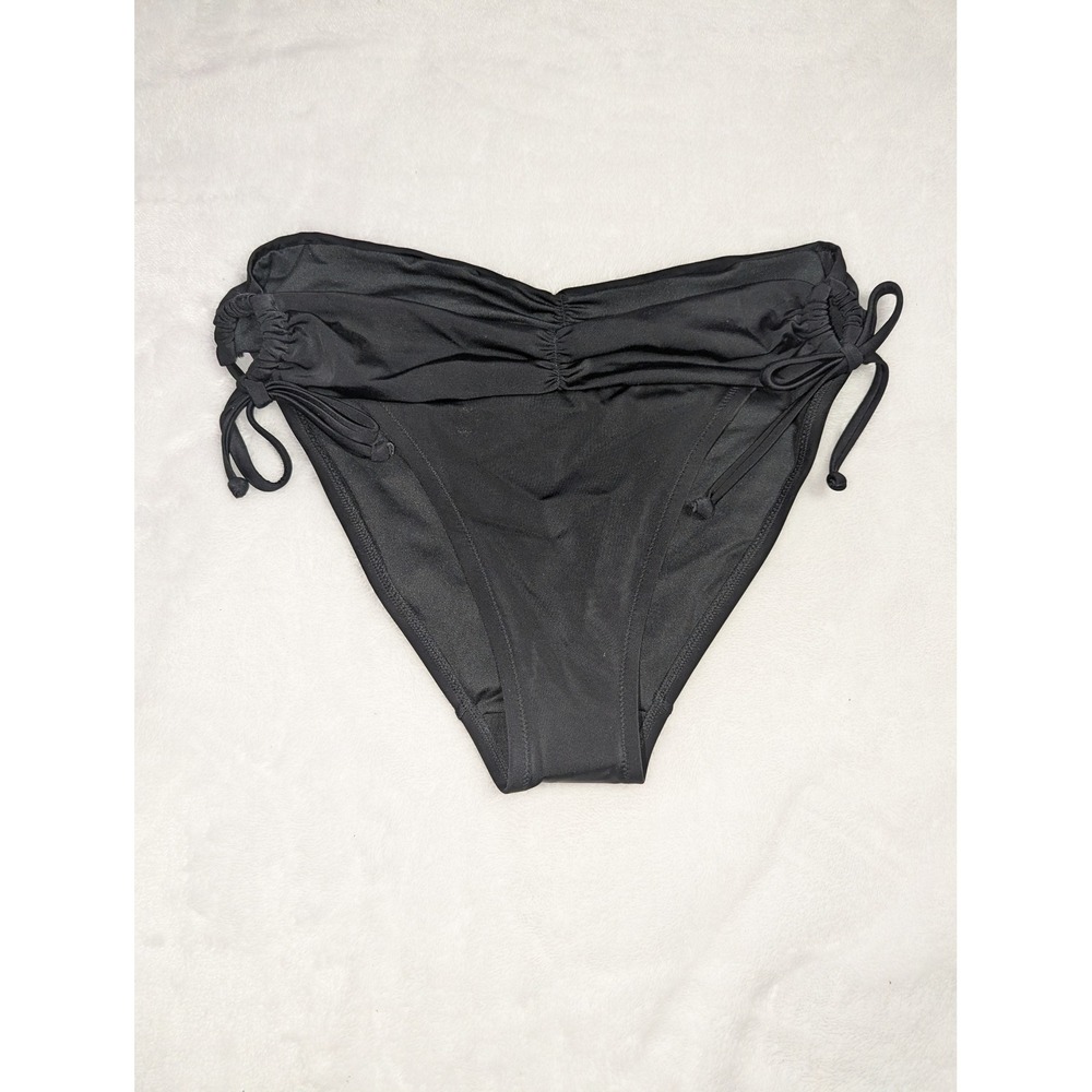 Victorias Secret Black Ruched Side Tie Bikini Bottom XL RN54867 CA23226